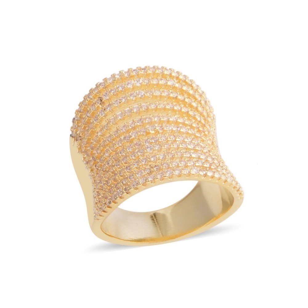 Simulated Diamond Goldtone Concave Split Ring